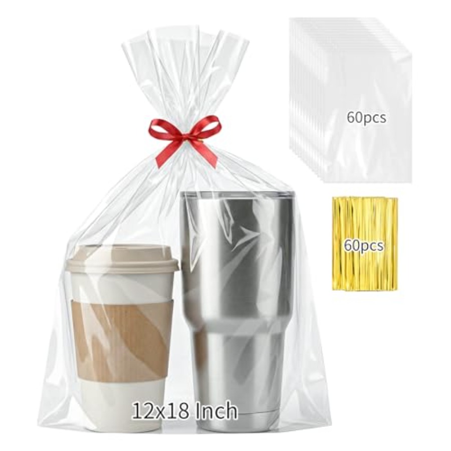Cellophane Wrap Clear - 60 Sacos de Celofane para Presente