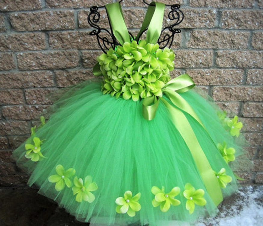 Floral Tape Green - Vestido Tutu de Pétalas Verdes, Correias,